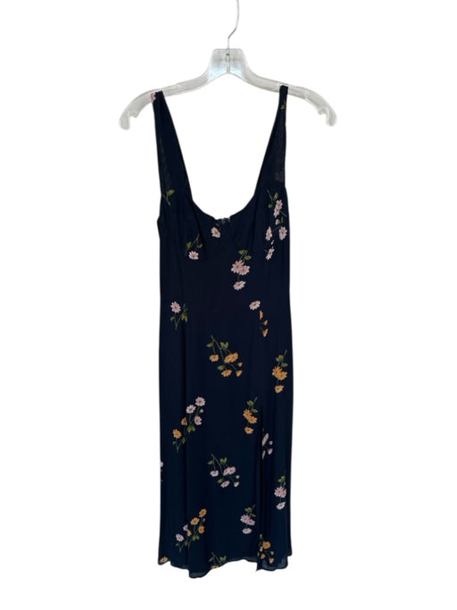 Reformation Size 6 Navy & Pink Viscose Floral Straps Slit Maxi Dress Navy & Pink / 6