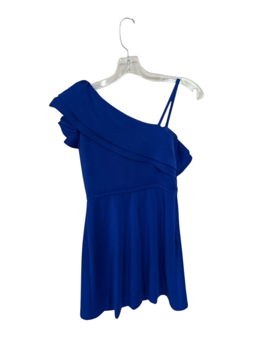Ieena for Mac Duggal Size 2 Royal Blue Polyester Ruffle Shoulder padded Dress Royal Blue / 2
