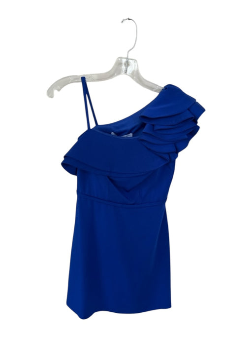 Ieena for Mac Duggal Size 2 Royal Blue Polyester Ruffle Shoulder padded Dress Royal Blue / 2