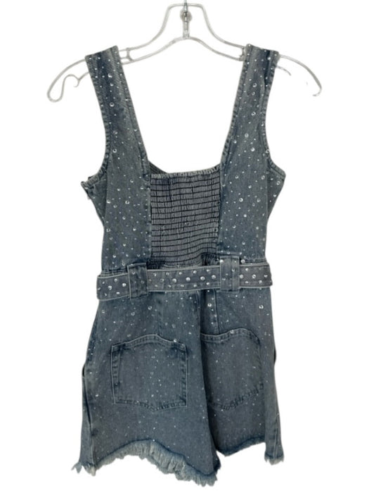 Show Me Your Mumu Size S Light Wash Sleeveless Distressed denim Gems Belt Romper Light Wash / S