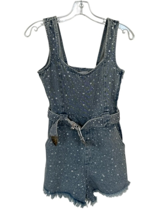 Show Me Your Mumu Size S Light Wash Sleeveless Distressed denim Gems Belt Romper Light Wash / S