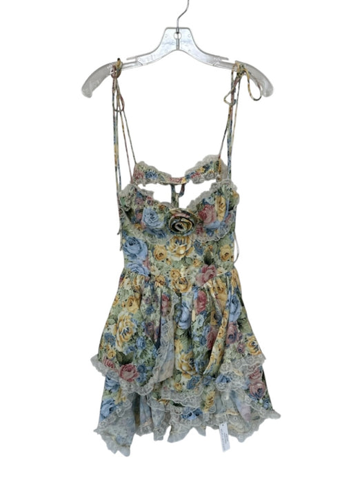 For Love & Lemons Size M Yellow & Multi Polyester Strapless Underwire Romper Yellow & Multi / M