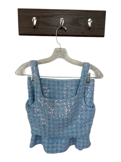 Storia Size S Blue Polyester Sequin Cropped Mini Skirt plaid Skirt Set Blue / S