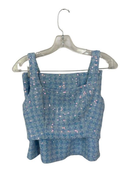 Storia Size S Blue Polyester Sequin Cropped Mini Skirt plaid Skirt Set Blue / S