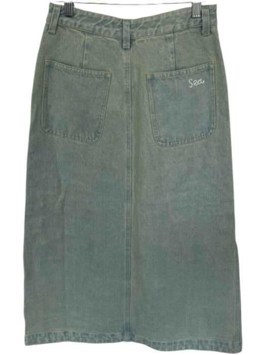 Sea New York Size 2 Light Wash Denim Cotton Midi Slit Pearl detail Pockets Skirt Light Wash Denim / 2