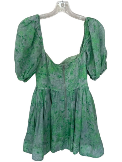 Bardot Size 4 Blue & Green Ramie & Cotton Floral Puff Sleeve corset Dress Blue & Green / 4