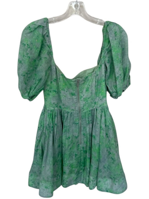 Bardot Size 4 Blue & Green Ramie & Cotton Floral Puff Sleeve corset Dress Blue & Green / 4