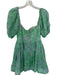 Bardot Size 4 Blue & Green Ramie & Cotton Floral Puff Sleeve corset Dress Blue & Green / 4