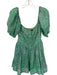 Bardot Size 4 Blue & Green Ramie & Cotton Floral Puff Sleeve corset Dress Blue & Green / 4