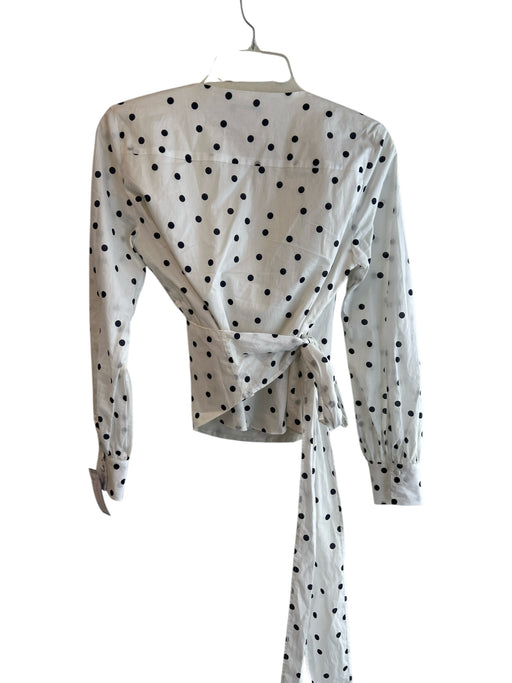 Boden Size 6 White & Black Cotton V Neck Long Sleeve Wrap Polka Dot Top White & Black / 6