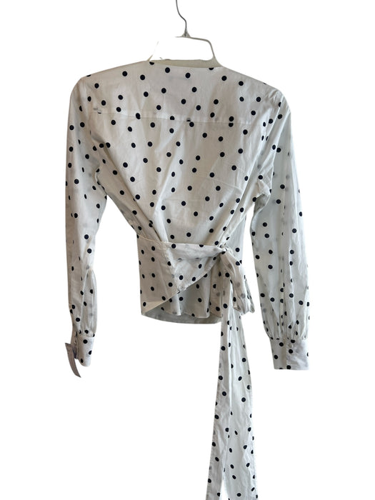 Boden Size 6 White & Black Cotton V Neck Long Sleeve Wrap Polka Dot Top White & Black / 6