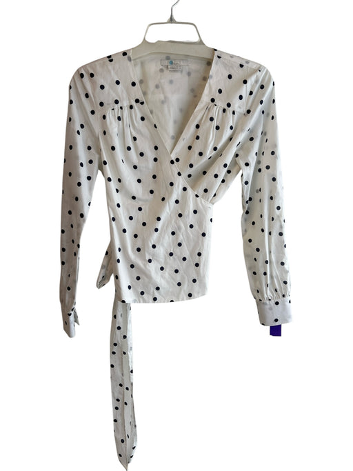 Boden Size 6 White & Black Cotton V Neck Long Sleeve Wrap Polka Dot Top White & Black / 6