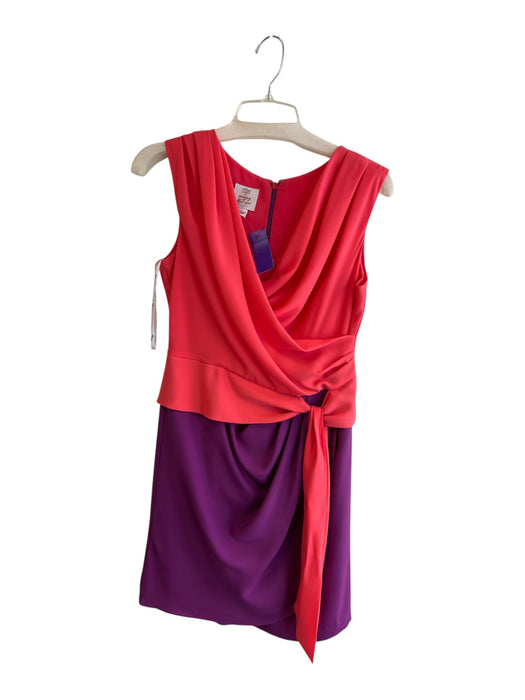 Maggy Boutique Size 6 Coral & Purple Polyester V Neck Sleeveless Dress Coral & Purple / 6