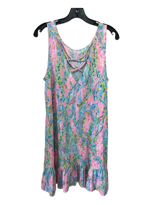 Lilly Pulitzer Size L Pink & blue Cotton Ruffle Hem Pockets Dress Pink & blue / L