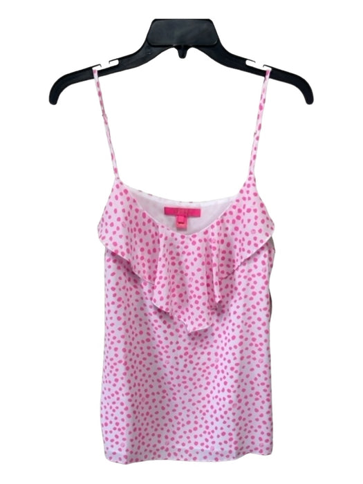 Lilly Pulitzer Size L Pink & White Polyester Tank Ruffle Top Polka dot Top Pink & White / L
