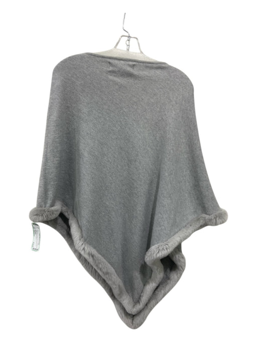 Dana Stein Gray Rayon & Wool Rex Rabbit Trim Heathered Poncho Gray / One Size