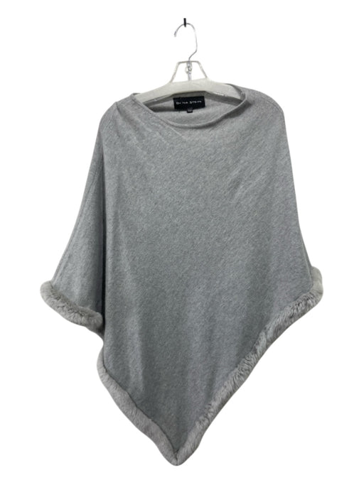 Dana Stein Gray Rayon & Wool Rex Rabbit Trim Heathered Poncho Gray / One Size