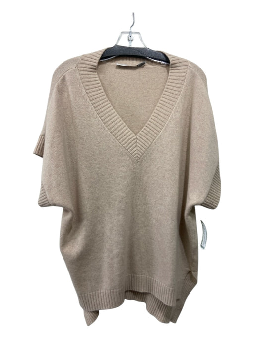 Stitch & Needle Size M Beige Cashmere V Neck Ribbed Trim Tunic Style Sweater Beige / M