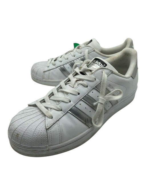 Adidas Shoe Size 9.5 White & Silver Leather Stripe Low Top Rubber Toe Sneakers White & Silver / 9.5