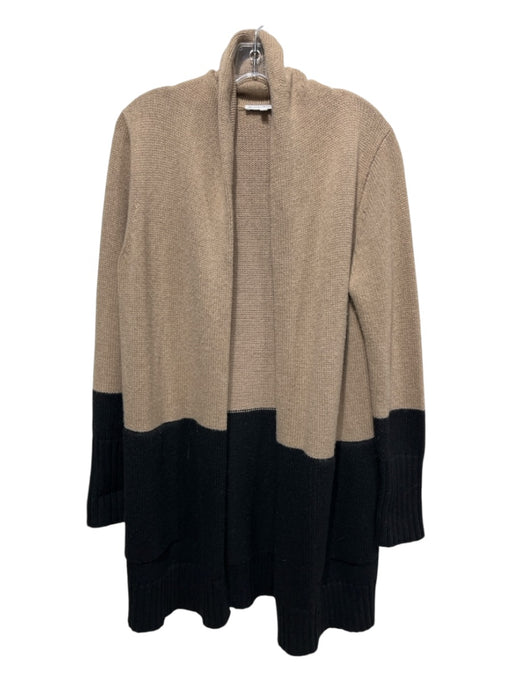 White + Warren Size S Tan & black Nylon & Cotton Colorblock Open Front Cardigan Tan & black / S