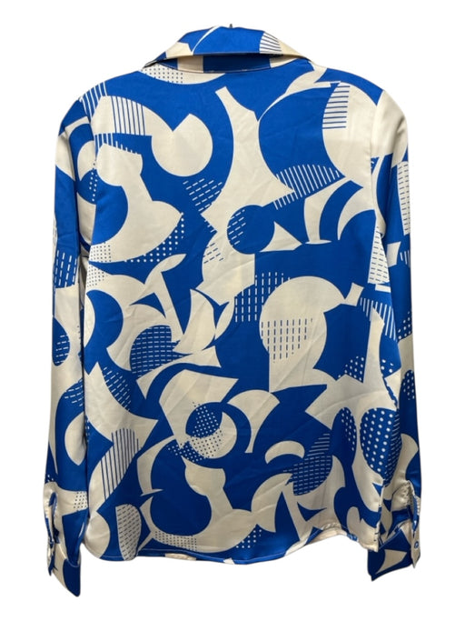 Sedge Size M Blue & Ivory Polyester Abstract Print Button Up Long Sleeve Top Blue & Ivory / M