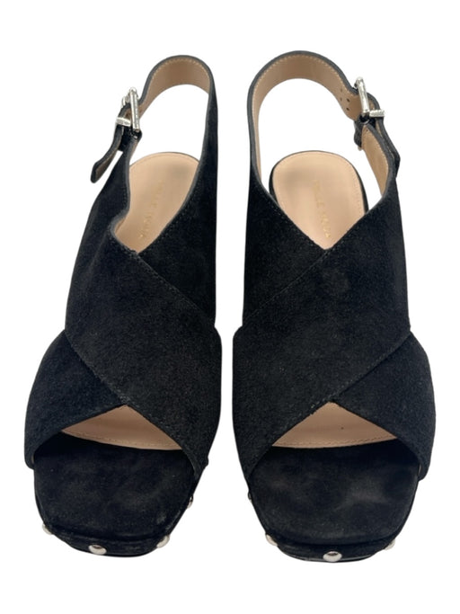 Pelle Moda Shoe Size 9.5 Black & Silver Suede Silver Studs Criss Cross Sandals Black & Silver / 9.5