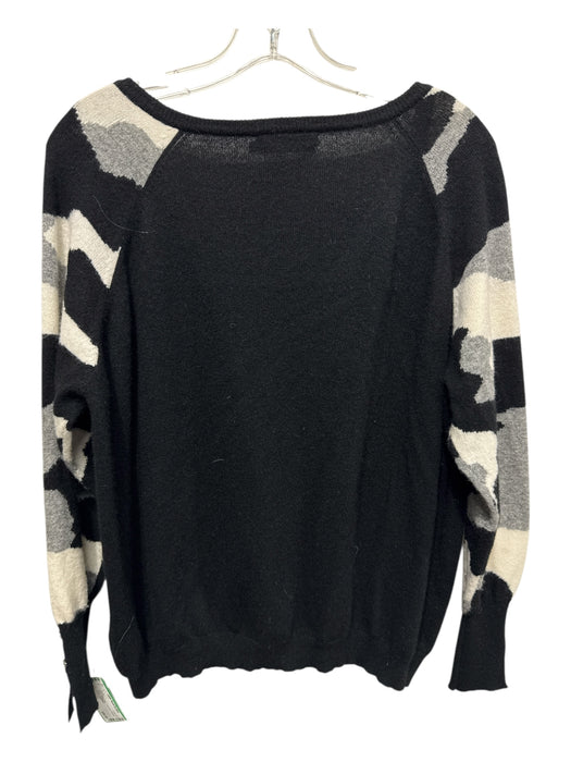 Brodie Size M Black, White, Gray Cashmere Abstract V Neck Sweater Black, White, Gray / M