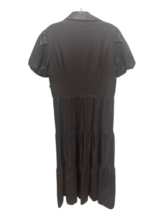 JS 71 Size M Chocolate Brown PU Leather Button Down Collar Maxi Dress Chocolate Brown / M