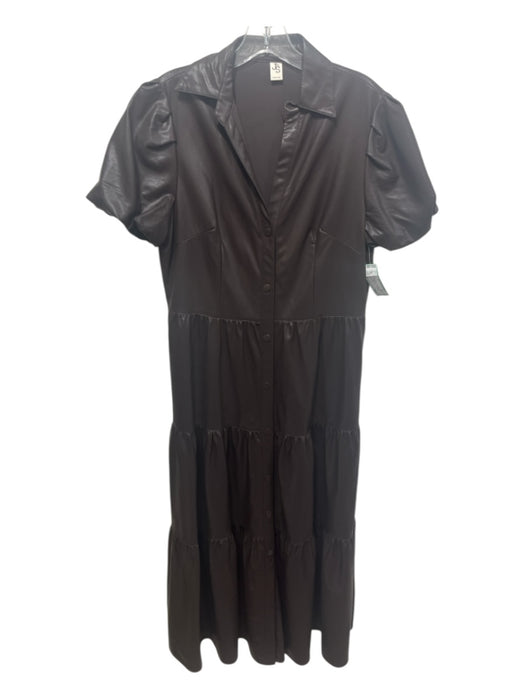 JS 71 Size M Chocolate Brown PU Leather Button Down Collar Maxi Dress Chocolate Brown / M