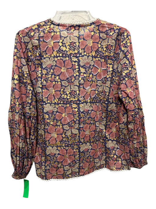 Oliphant Size M purple, red, gold Cotton Tassel Ties painted floral Top purple, red, gold / M