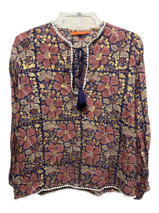Oliphant Size M purple, red, gold Cotton Tassel Ties painted floral Top purple, red, gold / M