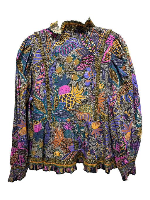 Love The Label Size M Green, Pink, Multi Cotton Pleated Detail Paisley Top Green, Pink, Multi / M