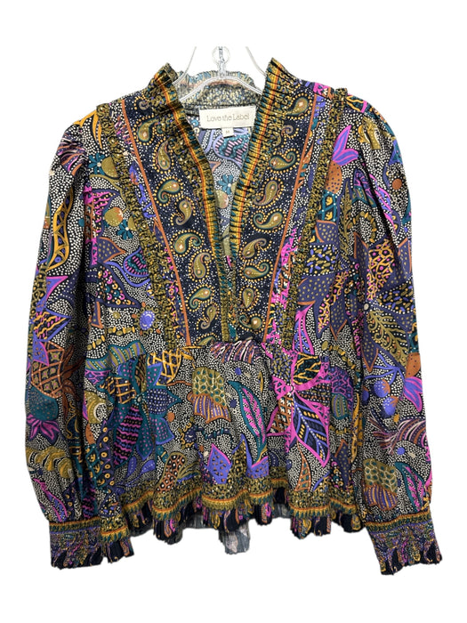 Love The Label Size M Green, Pink, Multi Cotton Pleated Detail Paisley Top Green, Pink, Multi / M