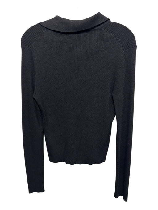 Fifteen Twenty Size M Black Viscose Blend Ribbed Knit Collared Long Sleeve Top Black / M