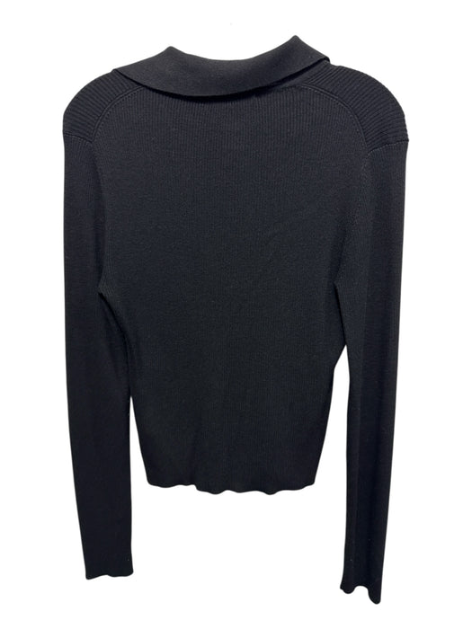 Fifteen Twenty Size M Black Viscose Blend Ribbed Knit Collared Long Sleeve Top Black / M