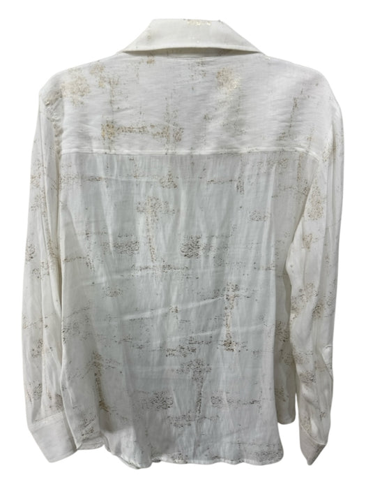 Finley Size M White & Gold Viscose & Polyester Long Sleeve Button Up Collar Top White & Gold / M
