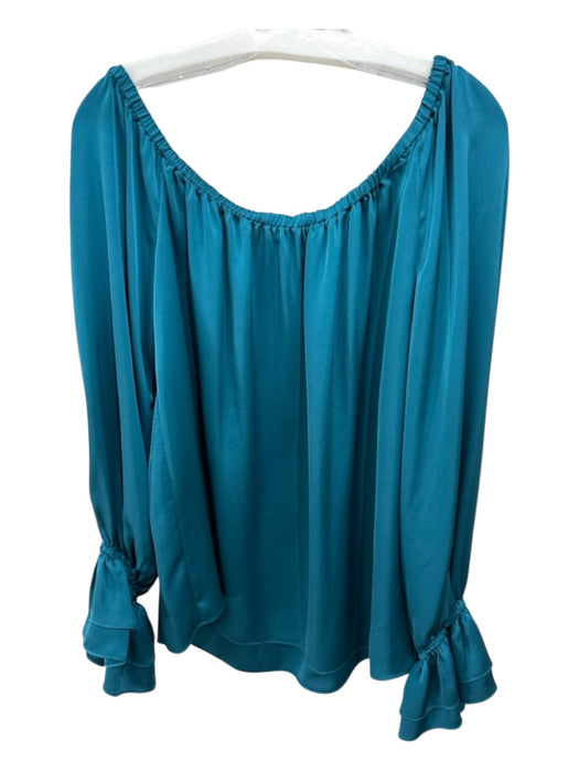 Ramy Brook Size M Blue Green Polyester Long Sleeve Stretch neckline Top Blue Green / M