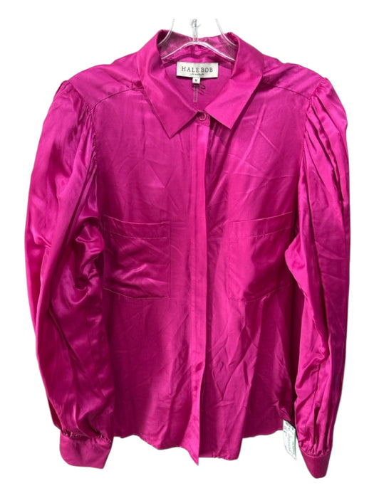 Hale Bob Size M Fuchsia Pink Viscose & Silk Long Sleeve Button Up Collar Top Fuchsia Pink / M