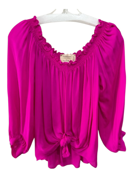 Artelier Nicole Miller Size S Fuscia Silk Long Sleeve Elastic Neck Tie Top Fuscia / S