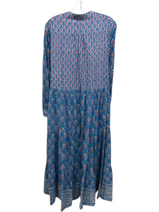 Oliphant Size M Blue, Pink, Red Cotton Long Sleeve Floral Print 1/2 Button Dress Blue, Pink, Red / M