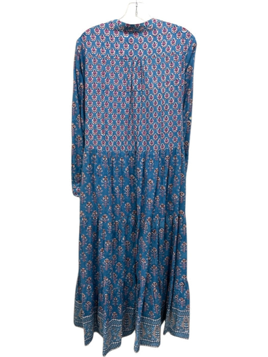 Oliphant Size M Blue, Pink, Red Cotton Long Sleeve Floral Print 1/2 Button Dress Blue, Pink, Red / M