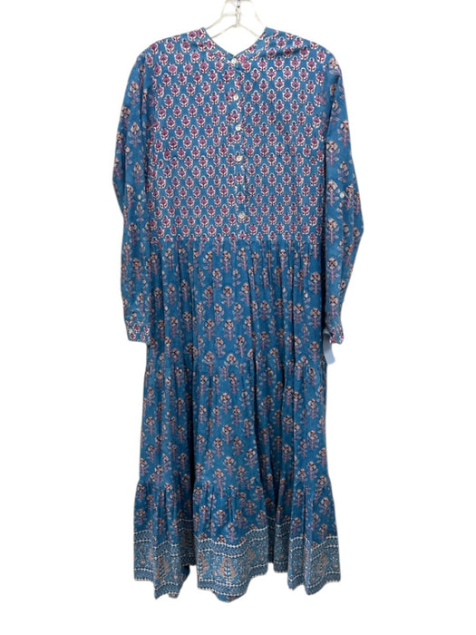 Oliphant Size M Blue, Pink, Red Cotton Long Sleeve Floral Print 1/2 Button Dress Blue, Pink, Red / M