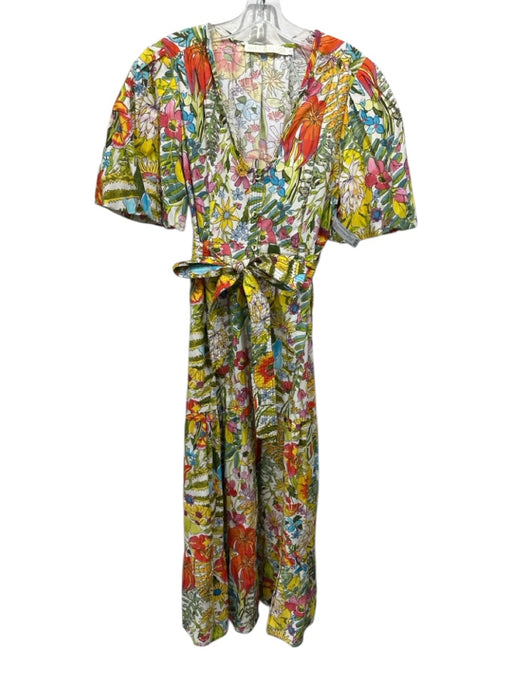 Marie Oliver Size 6 Yellow, Green, Multi Cotton Short Puff Sleeve Buttons Dress Yellow, Green, Multi / 6