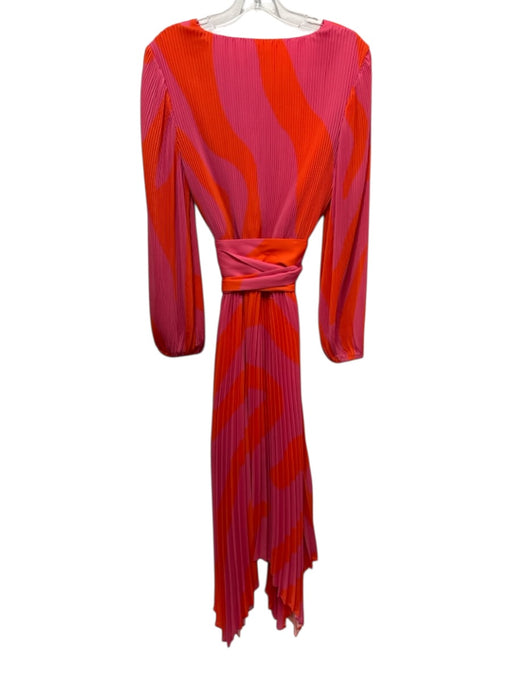 Milly Size 8 Pink & Orange Polyester Long puff sleeve Abstract Print Midi Dress Pink & Orange / 8