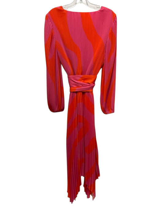 Milly Size 8 Pink & Orange Polyester Long puff sleeve Abstract Print Midi Dress Pink & Orange / 8