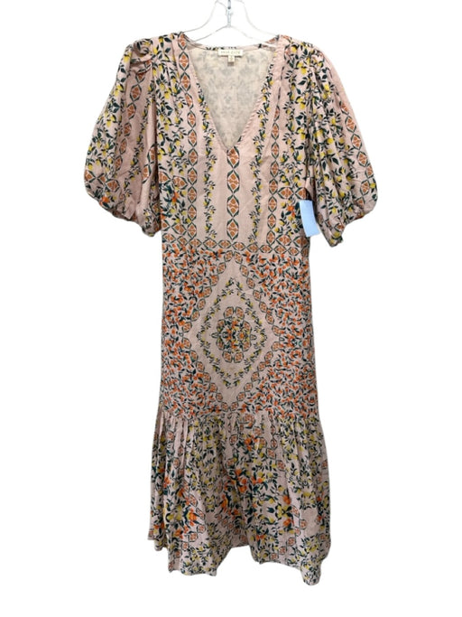 Anna Cate Size M Pale Pink, Orange, Yellow Cotton Puff 1/2 Sleeve Citrus Dress Pale Pink, Orange, Yellow / M