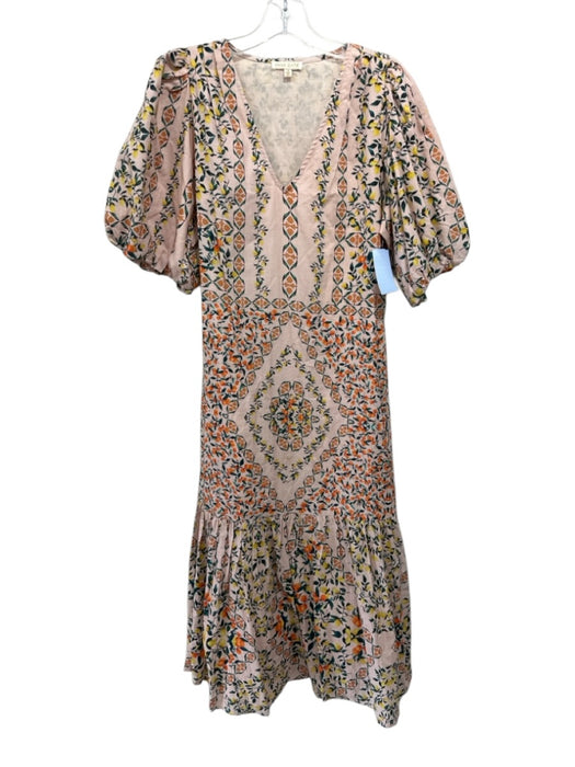 Anna Cate Size M Pale Pink, Orange, Yellow Cotton Puff 1/2 Sleeve Citrus Dress Pale Pink, Orange, Yellow / M