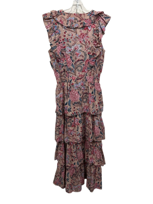 Anna Cate Size M Beige, Red, Blue Cotton Ruffle Cap Sleeve Floral Print Dress Beige, Red, Blue / M