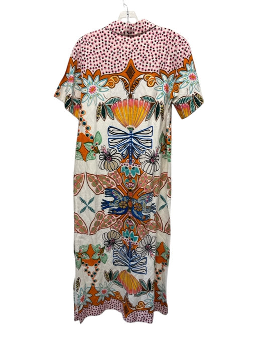 Marie Oliver Size S White, Pink, Multi Silk, Cotton & Linen Short Sleeve Dress White, Pink, Multi / S