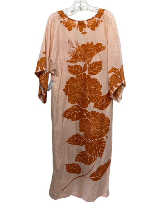 Mille Resort & Travel Size One Size Light Pink & Orange Cotton & Silk Midi Dress Light Pink & Orange / One Size
